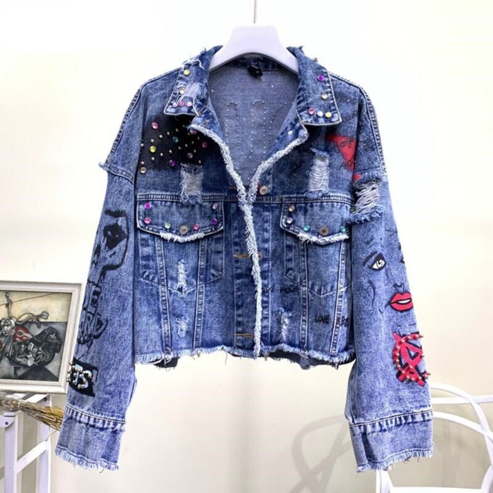 Denim Graffiti Rivet Girl Outerwear Jacket - Body Central