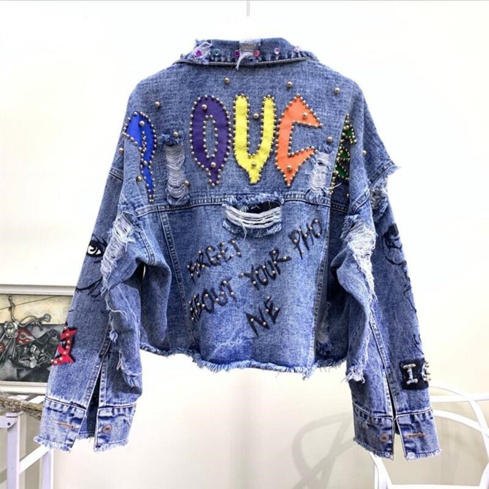 Denim Graffiti Rivet Girl Outerwear Jacket - Body Central