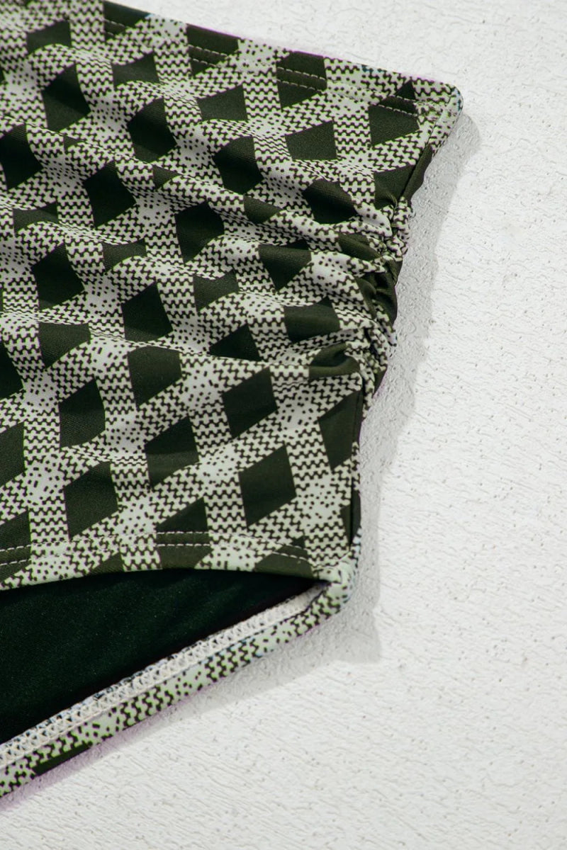 Dotted Mesh Plaid Patchwork High Waisted Swim Set - Body Central