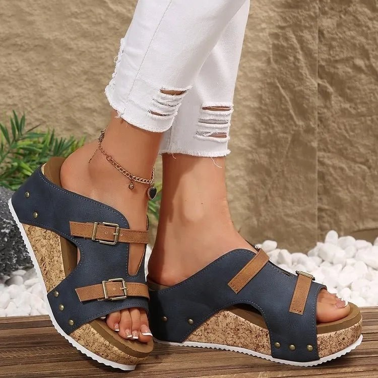 Double Buckle Platform Wedge Sandals - Body Central