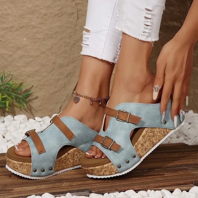 Double Buckle Platform Wedge Sandals - Body Central