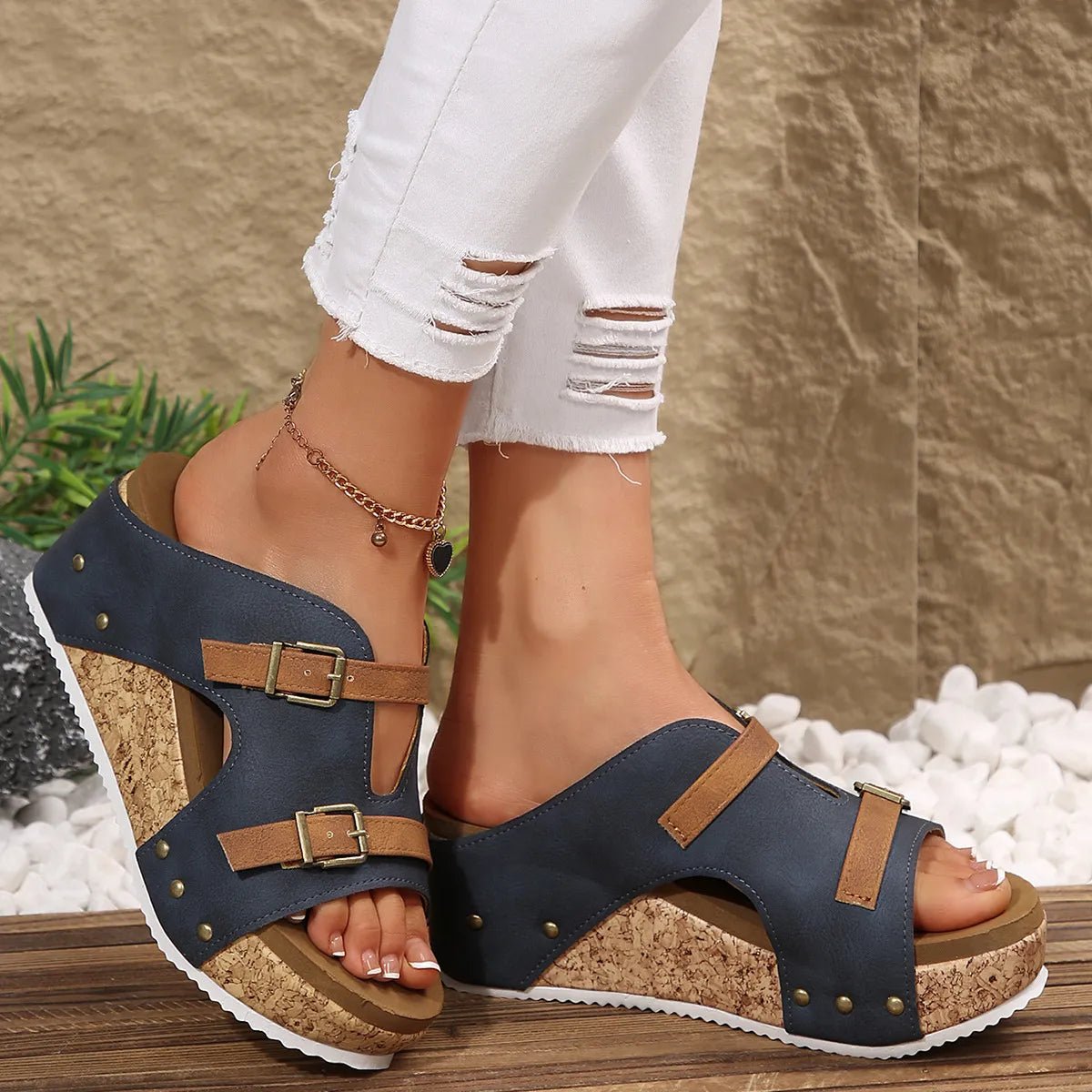 Double Buckle Platform Wedge Sandals - Body Central