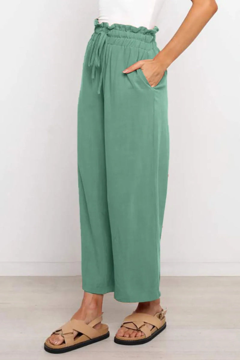Drawstring Paperbag Waist Wide Leg Pants - Body Central