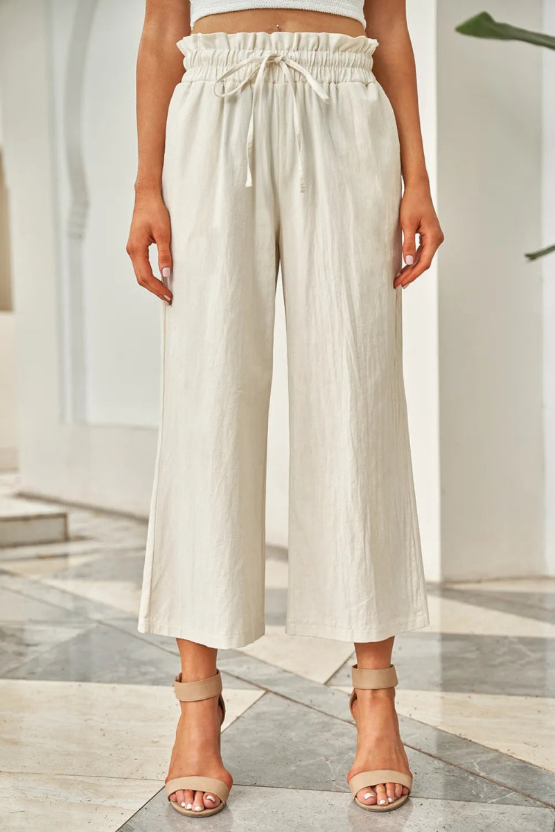 Drawstring Paperbag Waist Wide Leg Pants - Body Central