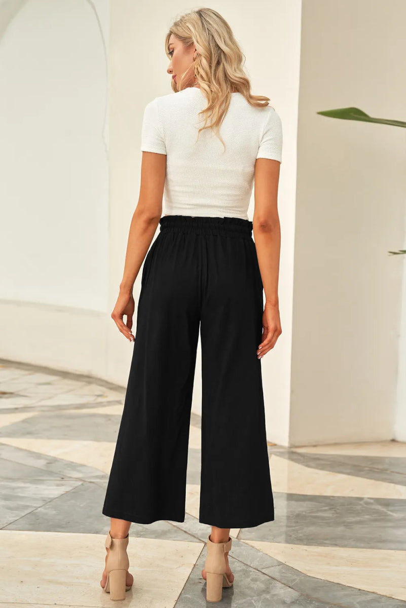 Drawstring Paperbag Waist Wide Leg Pants - Body Central