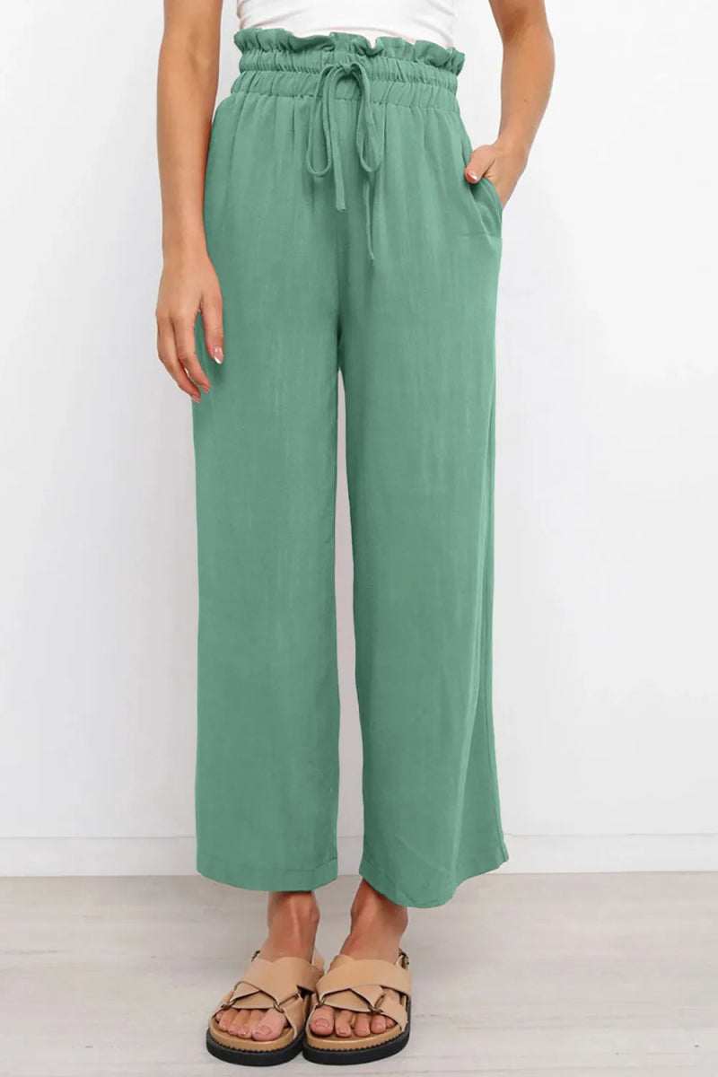 Drawstring Paperbag Waist Wide Leg Pants - Body Central
