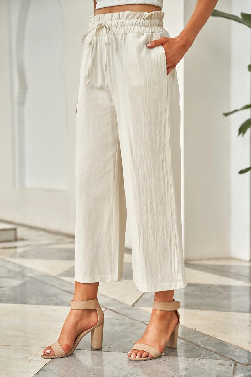 Drawstring Paperbag Waist Wide Leg Pants - Body Central