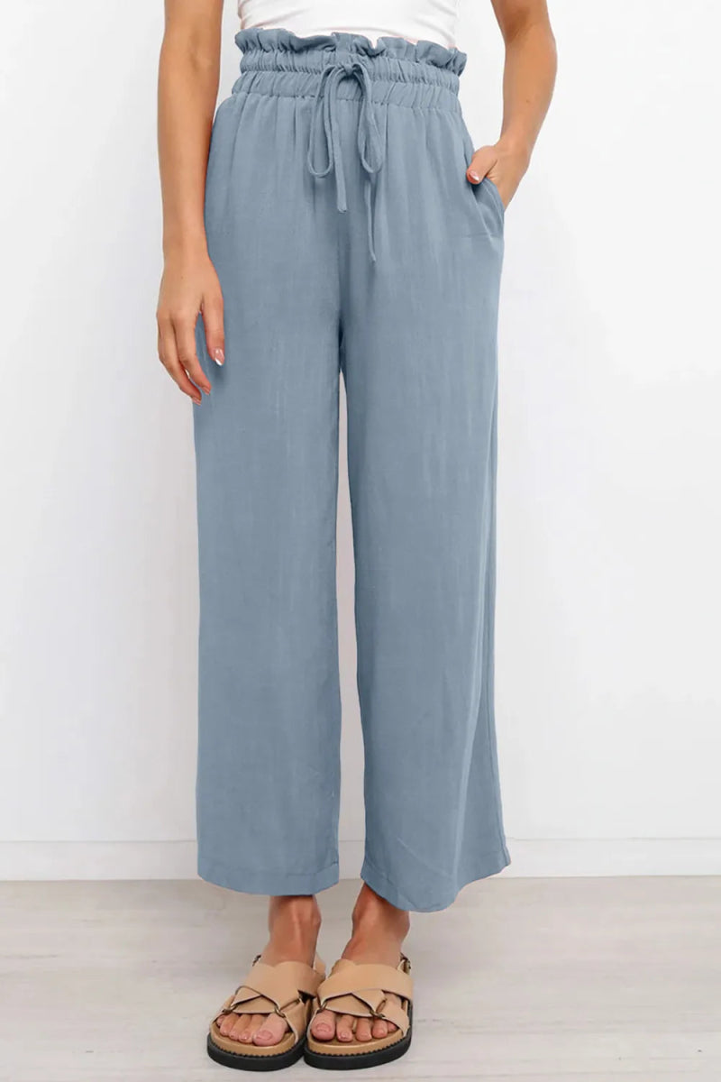 Drawstring Paperbag Waist Wide Leg Pants - Body Central