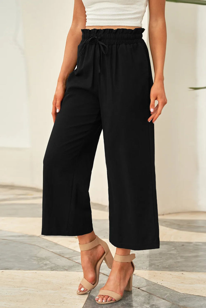 Drawstring Paperbag Waist Wide Leg Pants - Body Central