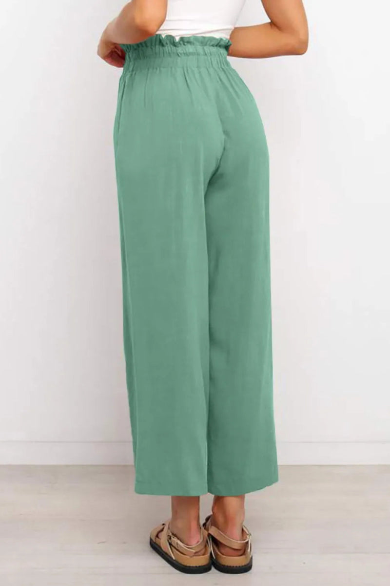 Drawstring Paperbag Waist Wide Leg Pants - Body Central