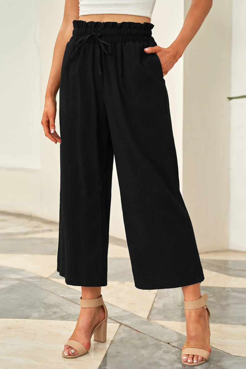 Drawstring Paperbag Waist Wide Leg Pants - Body Central