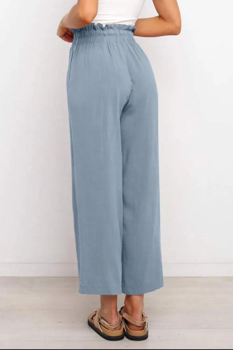 Drawstring Paperbag Waist Wide Leg Pants - Body Central