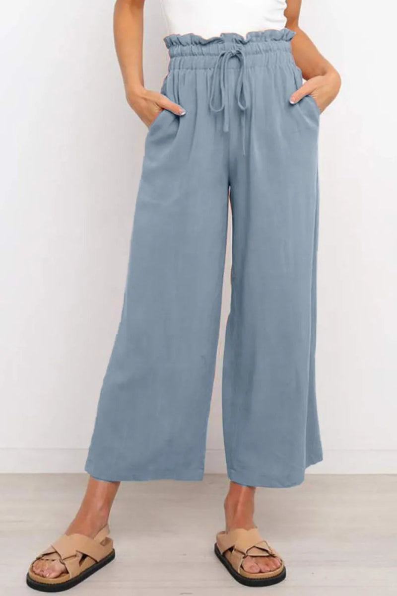 Drawstring Paperbag Waist Wide Leg Pants - Body Central