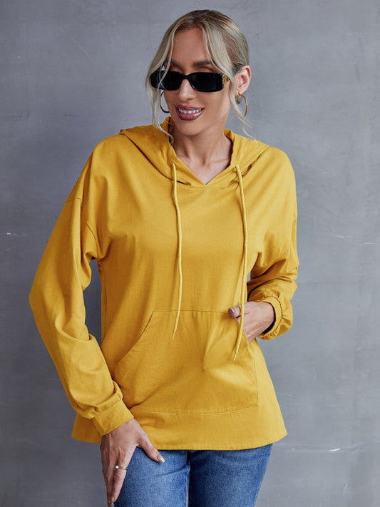 Drawstring Pocketed Dropped Shoulder Hoodie - Body Central