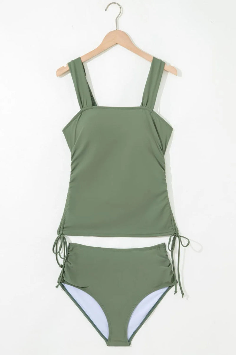Drawstring Ruched Wide Straps Tankini Set - Body Central