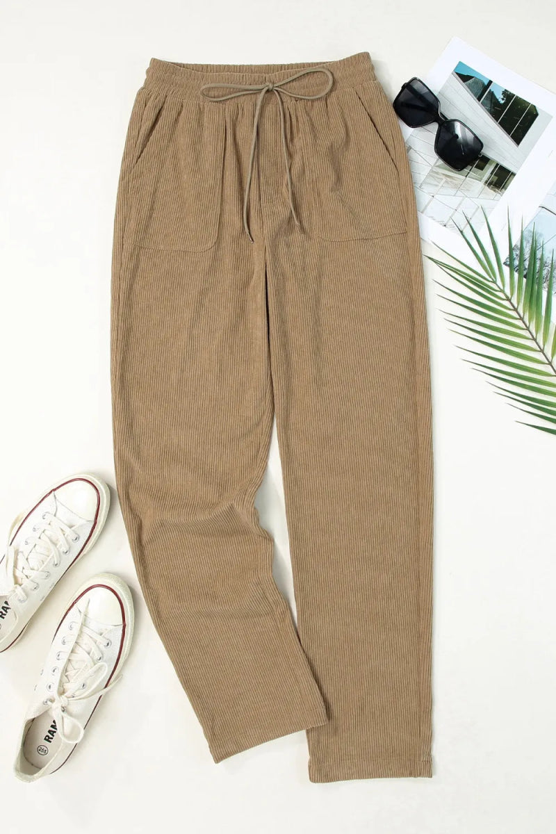 Drawstring Straight Pants with Pockets - Body Central