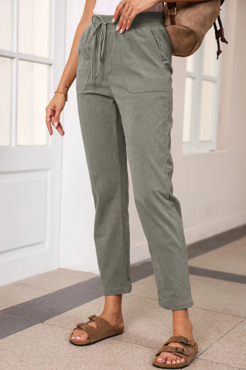 Drawstring Straight Pants with Pockets - Body Central