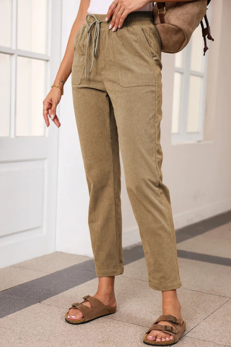 Drawstring Straight Pants with Pockets - Body Central