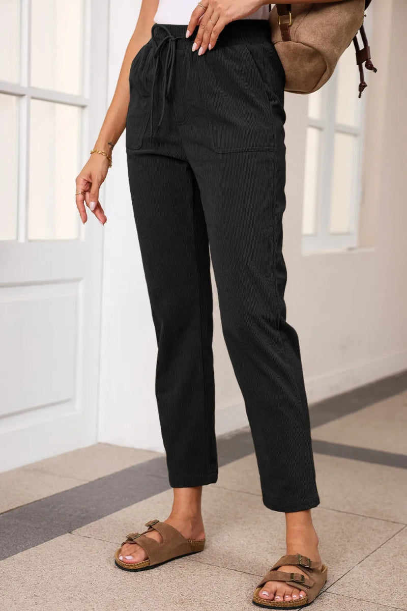 Drawstring Straight Pants with Pockets - Body Central