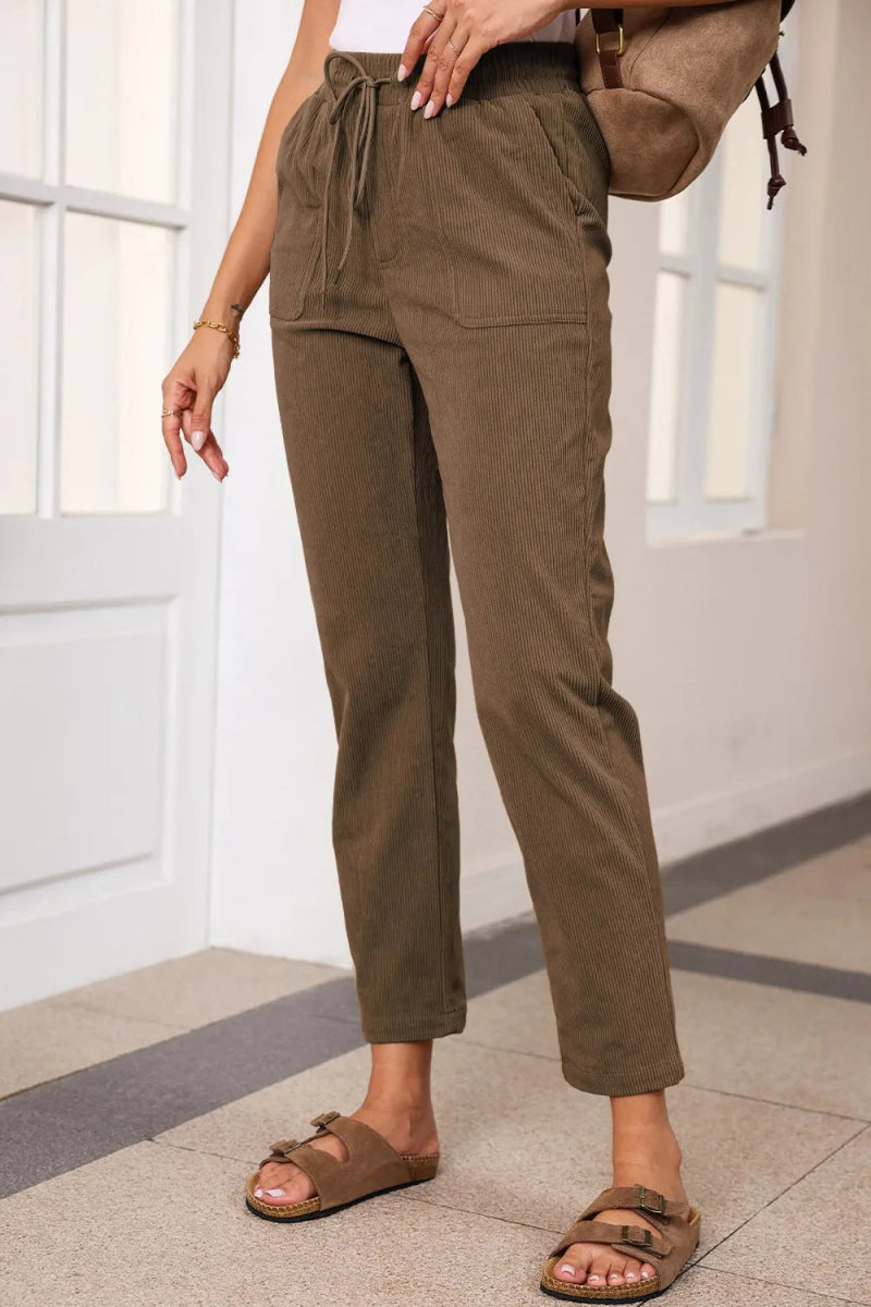 Drawstring Straight Pants with Pockets - Body Central