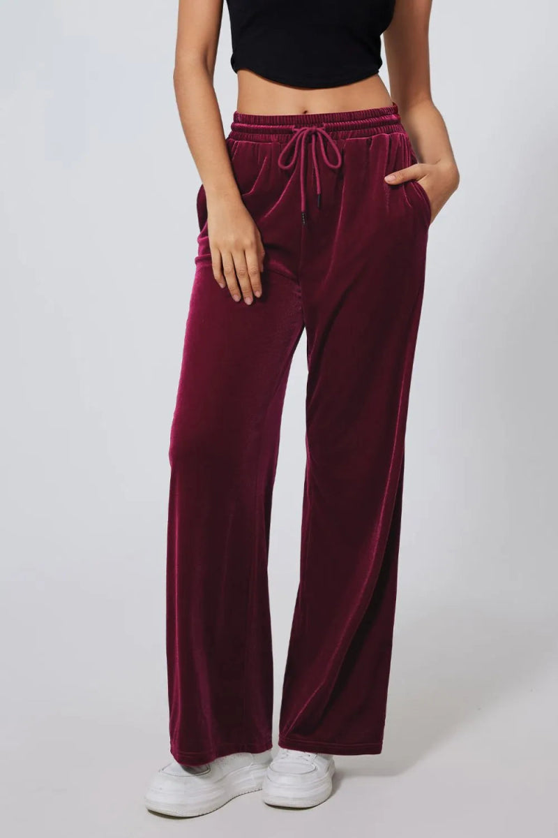 Drawstring Waist Wide Leg Active Pants - Body Central