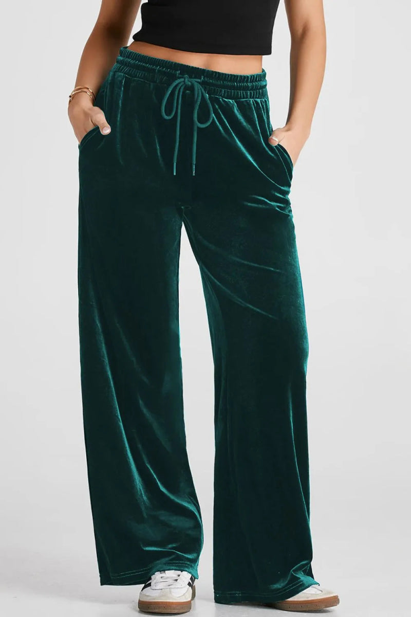 Drawstring Waist Wide Leg Active Pants - Body Central