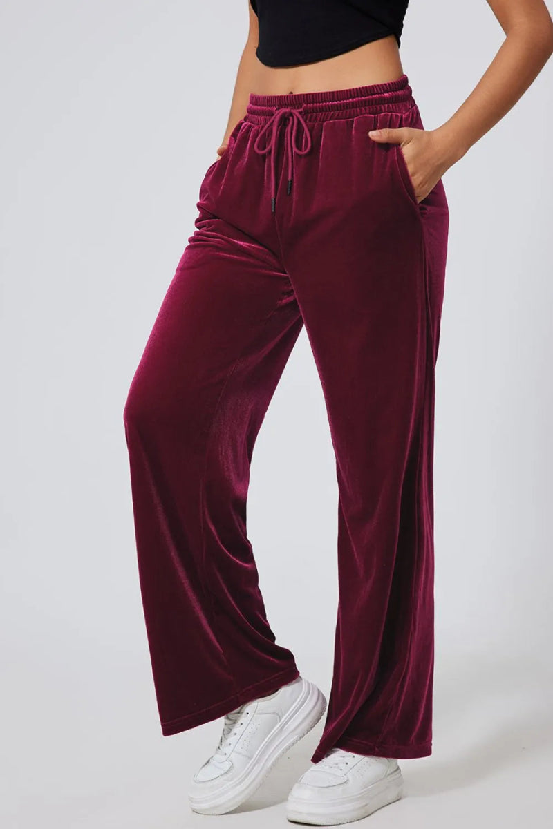Drawstring Waist Wide Leg Active Pants - Body Central