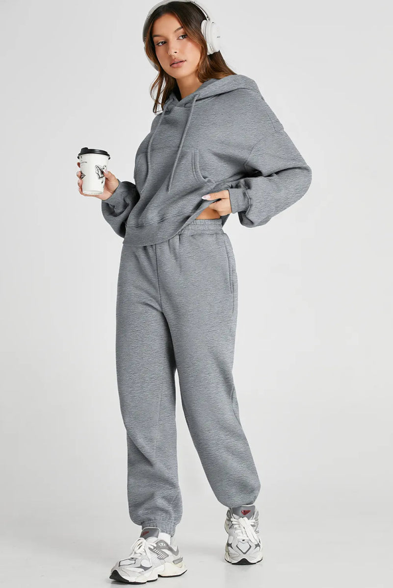 Dropped Shoulder Hooded Top and Pants Active Set - Body Central