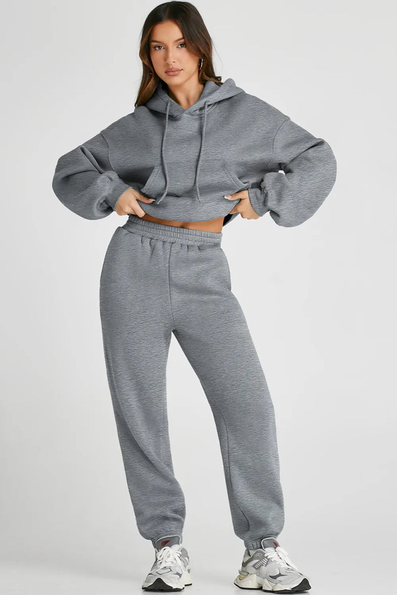 Dropped Shoulder Hooded Top and Pants Active Set - Body Central