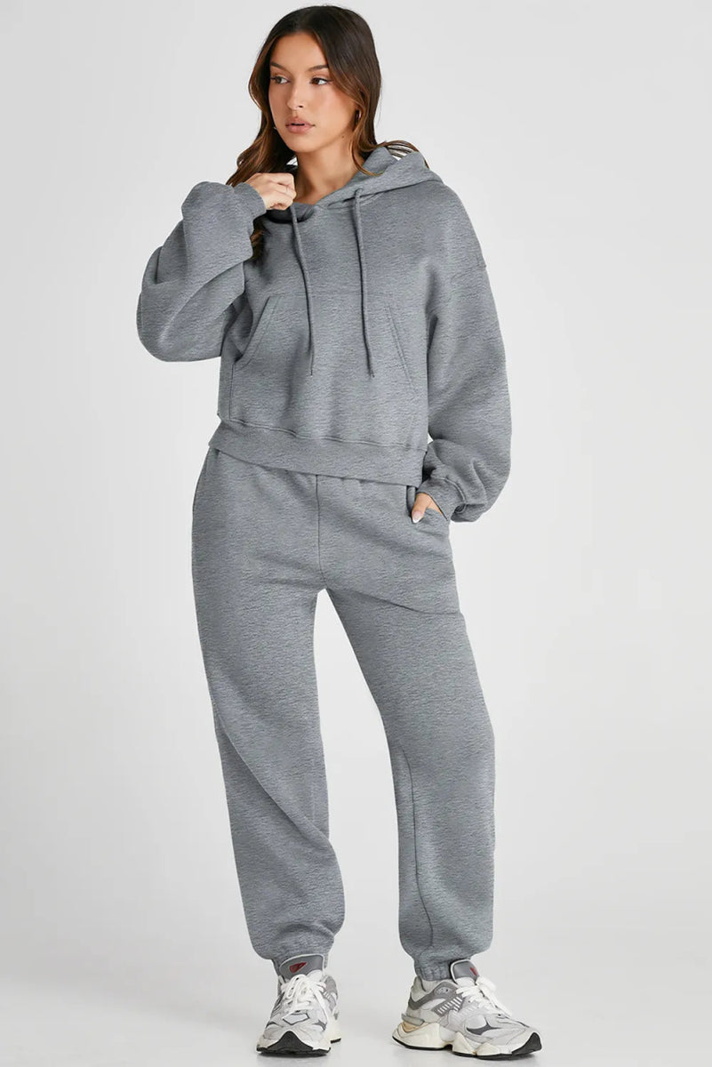 Dropped Shoulder Hooded Top and Pants Active Set - Body Central