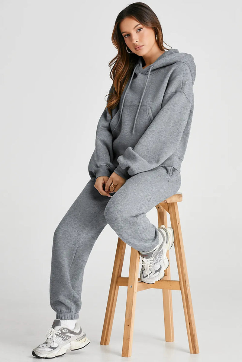 Dropped Shoulder Hooded Top and Pants Active Set - Body Central