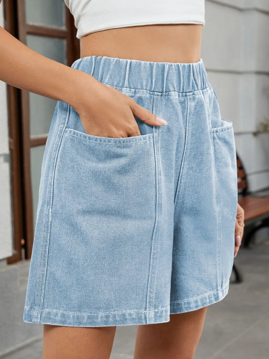 Elastic Waist Denim Shorts - Body Central
