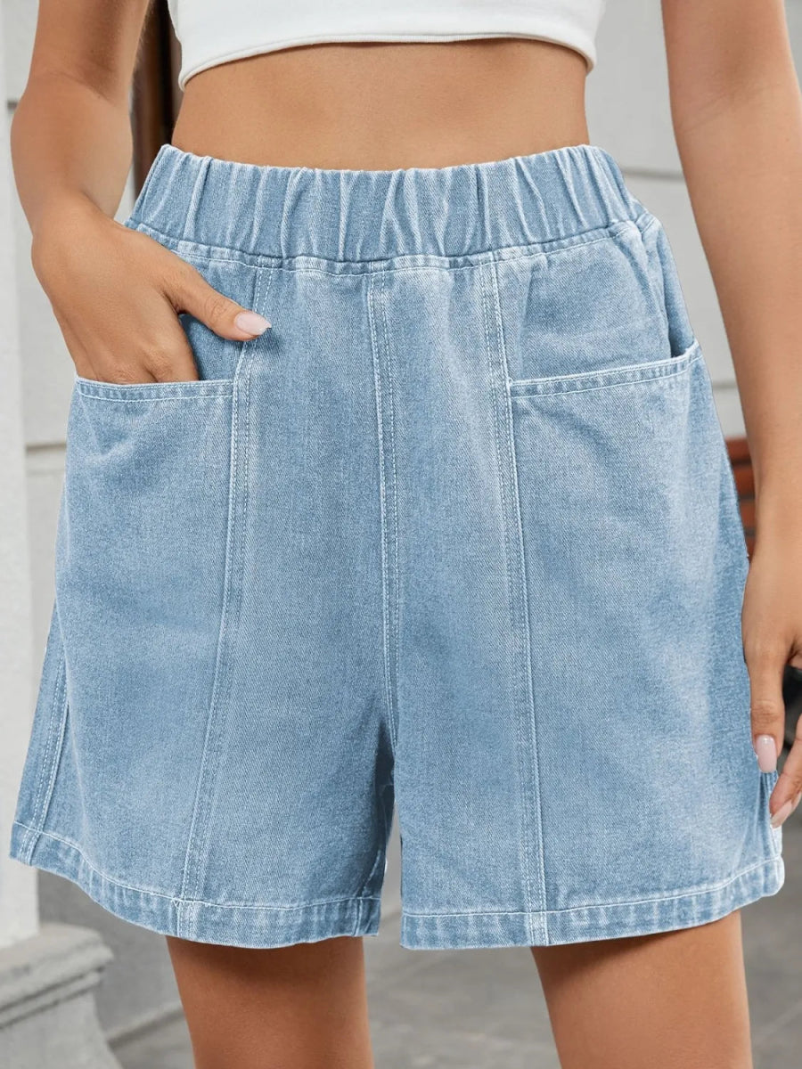 Elastic Waist Denim Shorts - Body Central