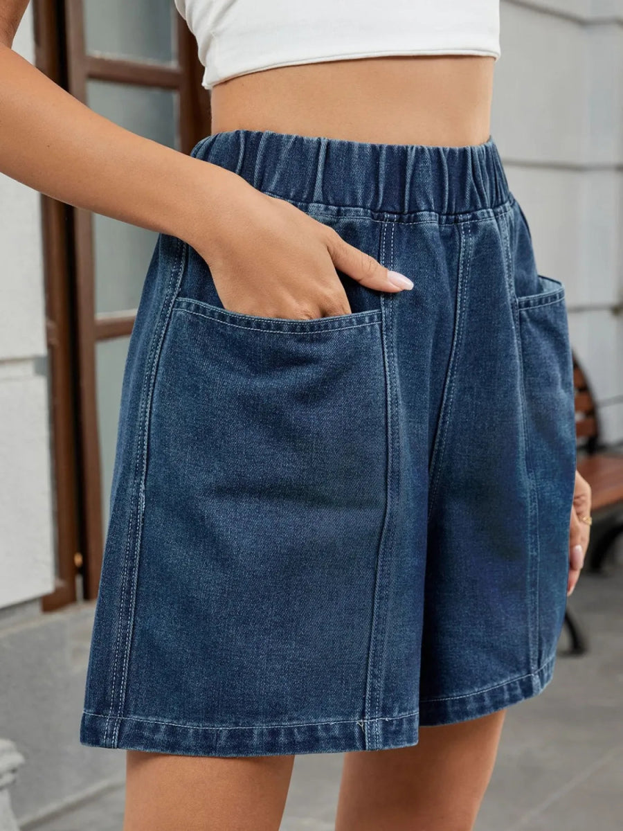 Elastic Waist Denim Shorts - Body Central