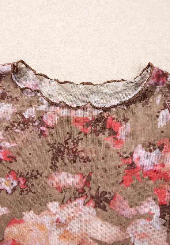 Floral Mock Neck Long Sleeve Sheer Top - Body Central