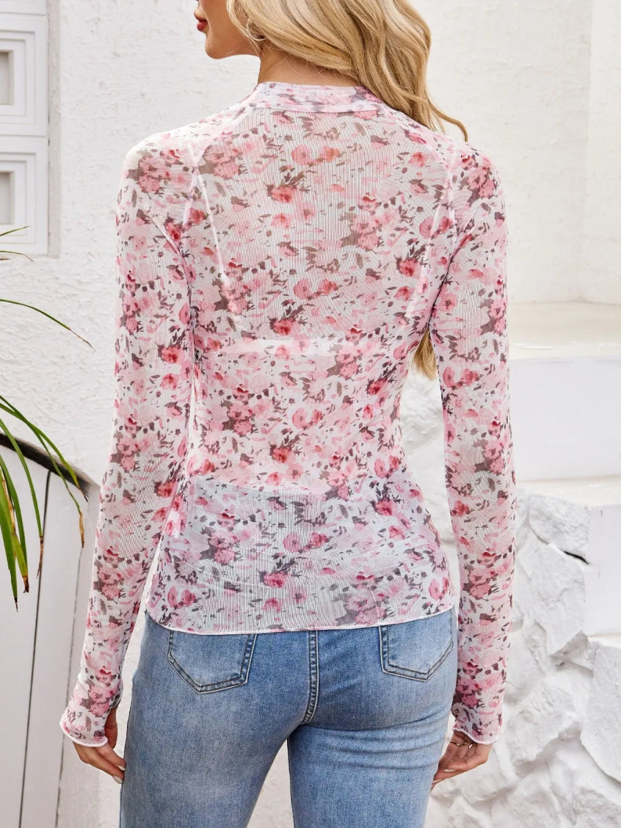 Floral Mock Neck Long Sleeve Top - Body Central