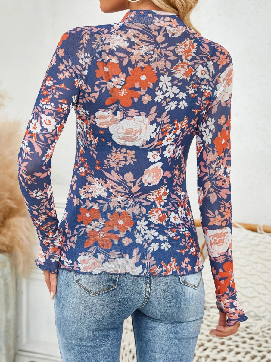 Floral Mock Neck Long Sleeve Top - Body Central