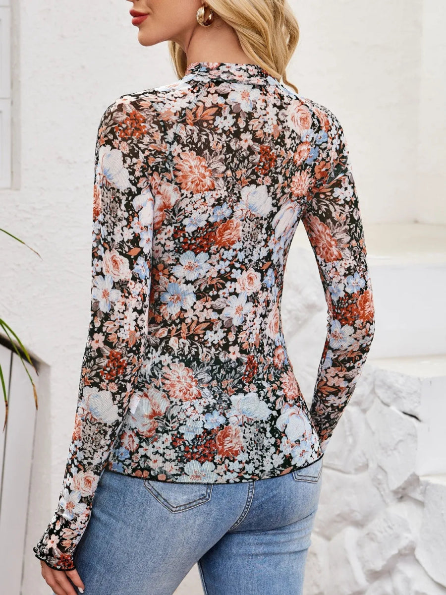 Floral Mock Neck Long Sleeve Top - Body Central