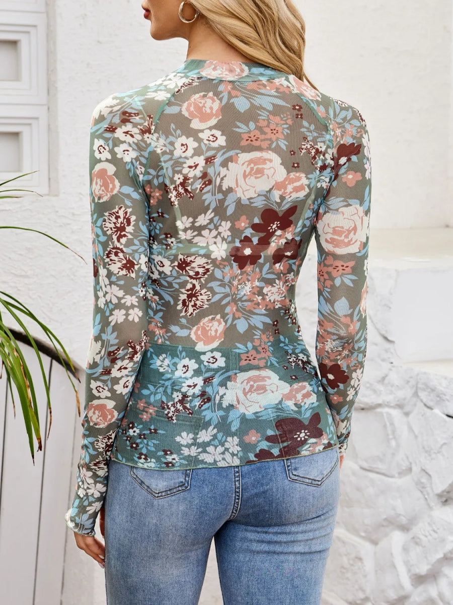 Floral Mock Neck Long Sleeve Top - Body Central