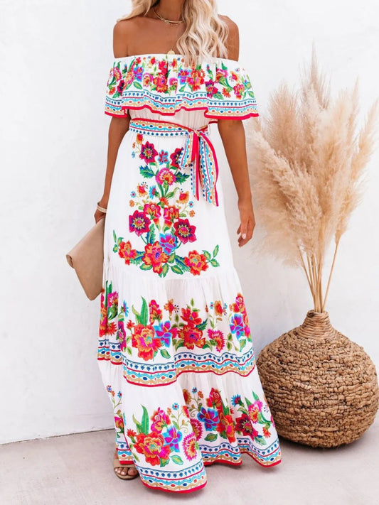 Floral Off Shoulder Ruffle Maxi Dress - Body Central