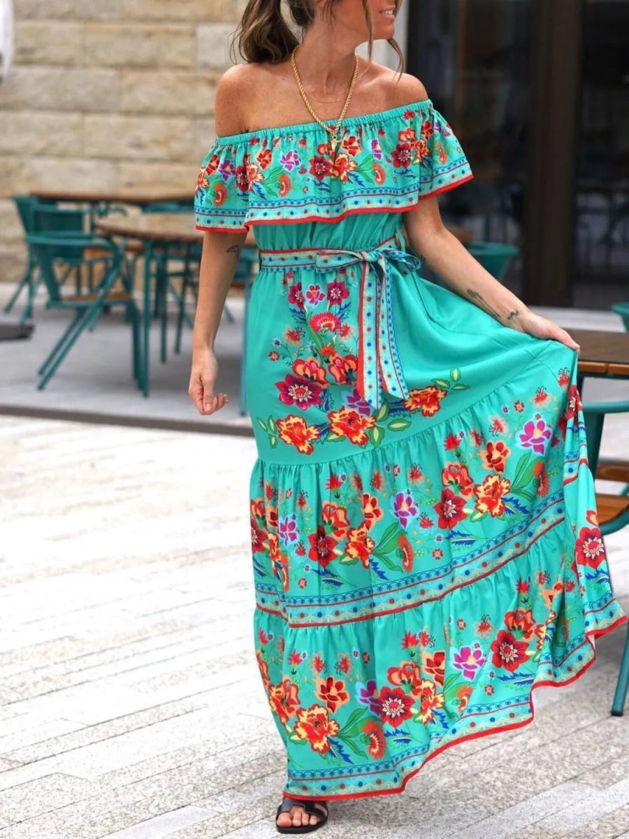 Floral Off Shoulder Ruffle Maxi Dress - Body Central