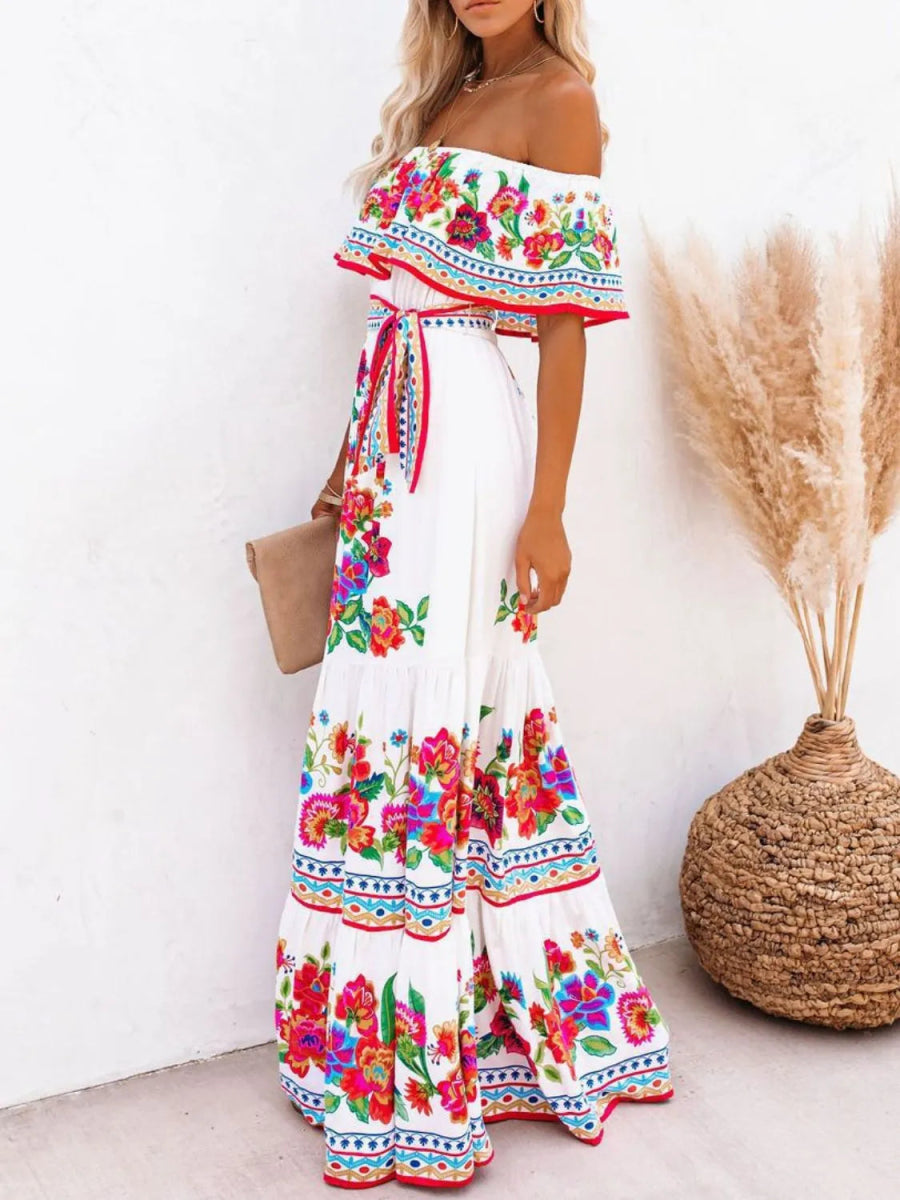 Floral Off Shoulder Ruffle Maxi Dress - Body Central