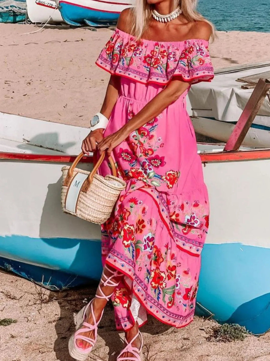 Floral Off Shoulder Ruffle Maxi Dress - Body Central