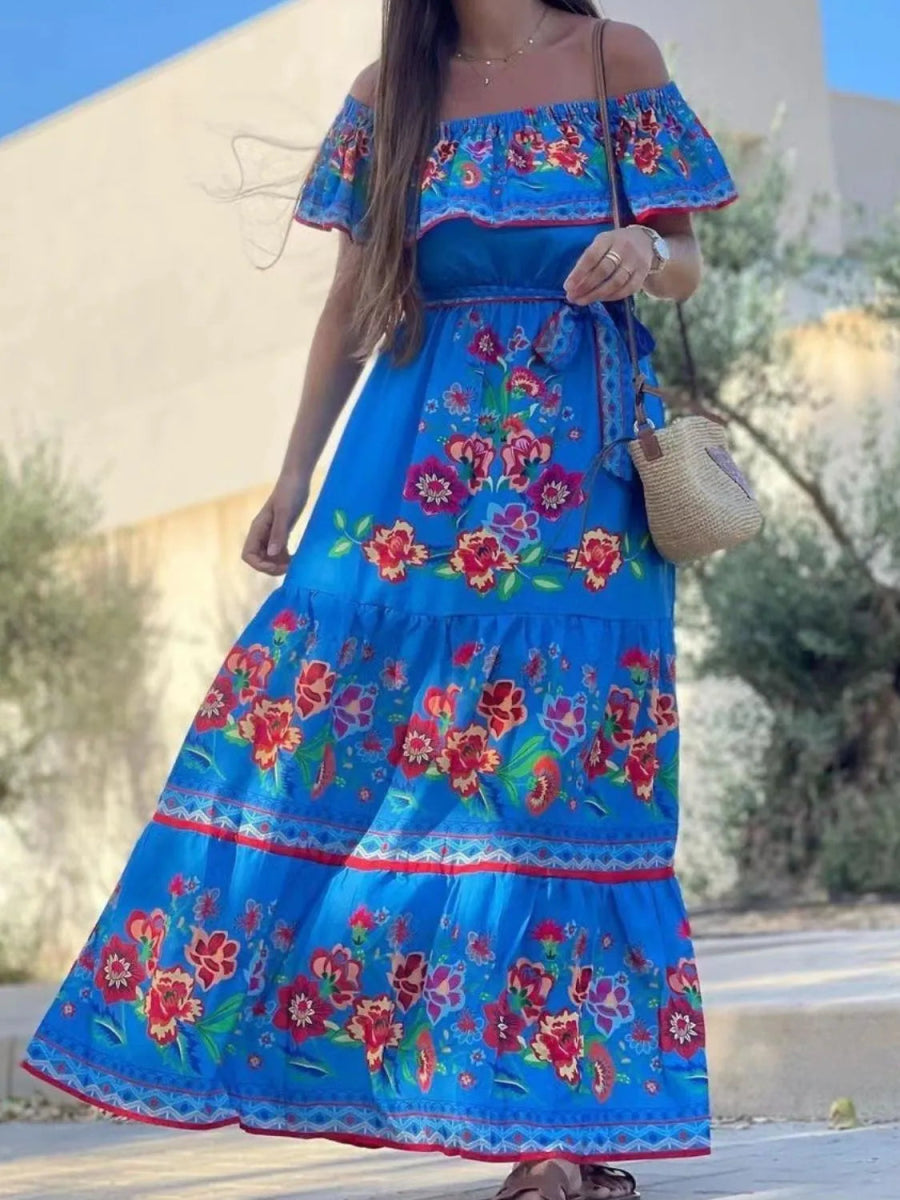 Floral Off Shoulder Ruffle Maxi Dress - Body Central