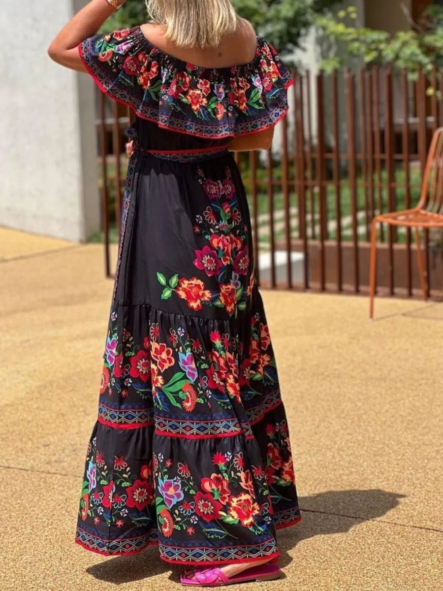 Floral Off Shoulder Ruffle Maxi Dress - Body Central