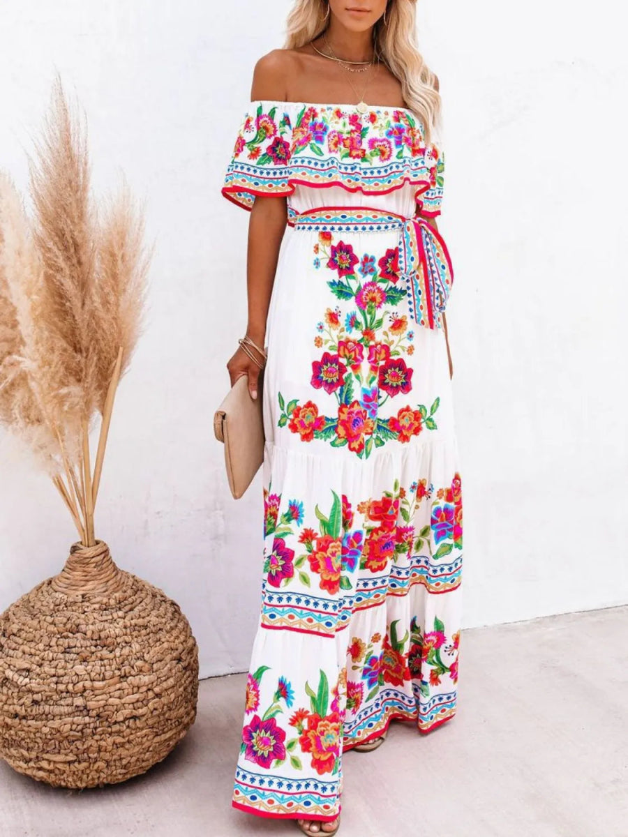 Floral Off Shoulder Ruffle Maxi Dress - Body Central