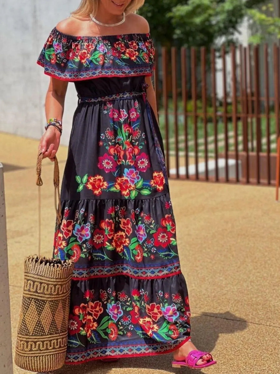Floral Off Shoulder Ruffle Maxi Dress - Body Central