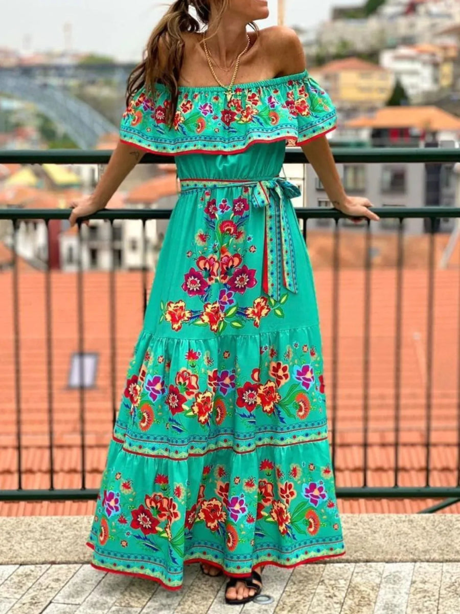 Floral Off Shoulder Ruffle Maxi Dress - Body Central