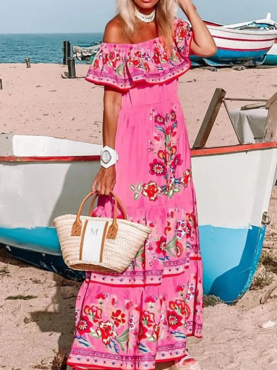 Floral Off Shoulder Ruffle Maxi Dress - Body Central
