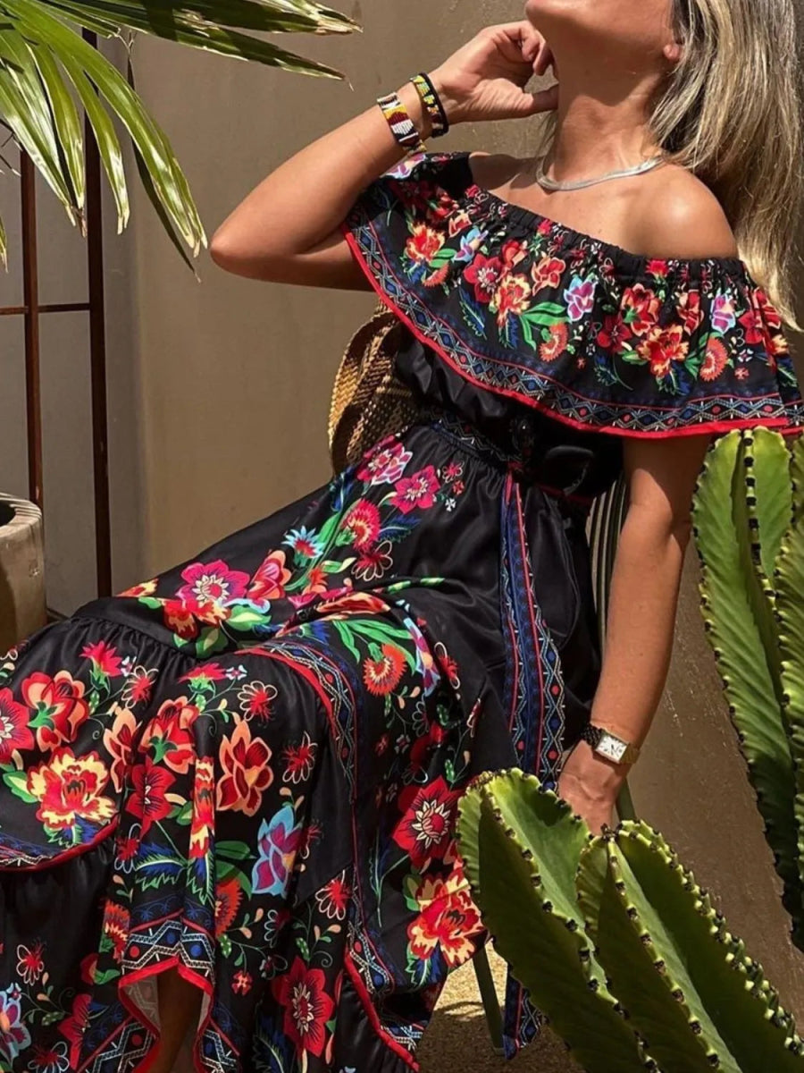 Floral Off Shoulder Ruffle Maxi Dress - Body Central